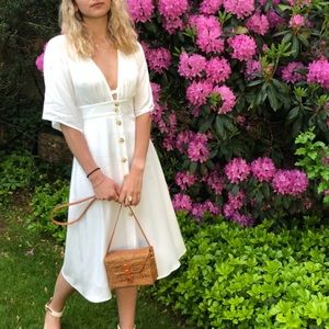 White Midi Button Dress Flowy Size Small